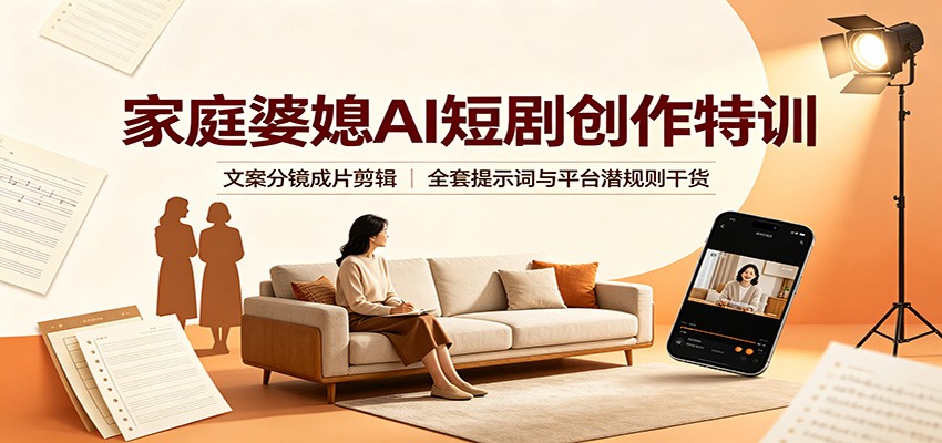 家庭婆媳AI短剧创作特训：文案分镜成片剪辑，全套提示词与平台潜规则干货-万象聊项目