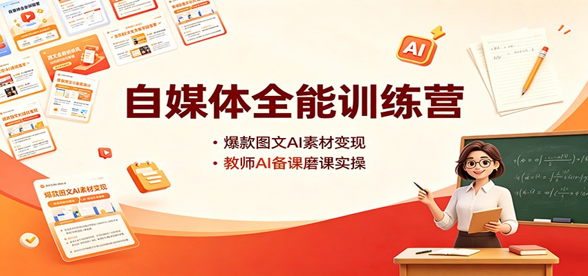 自媒体全能训练营：爆款图文AI素材变现，教师AI备课磨课实操-万象聊项目