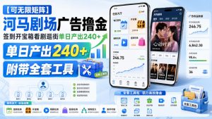 【可无限矩阵】河马剧场广告撸金，签到开宝箱看剧逛街单日产出240+，附带全套工具【揭秘】-万象聊项目