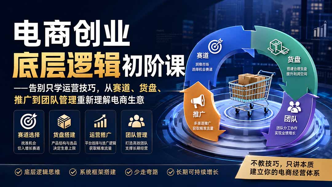 电商创业底层逻辑初阶课——告别只学运营技巧，从赛道、货盘、推广到团队管理重新理解电商生意-万象聊项目
