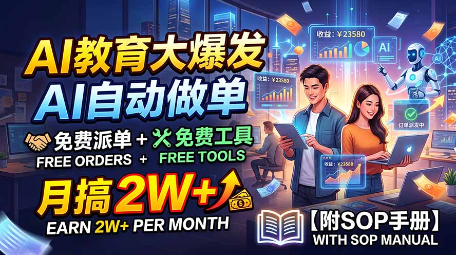 AI教育大爆发，AI自动做单，免费派单+免费工具，月搞2W+【附SOP手册】-万象聊项目