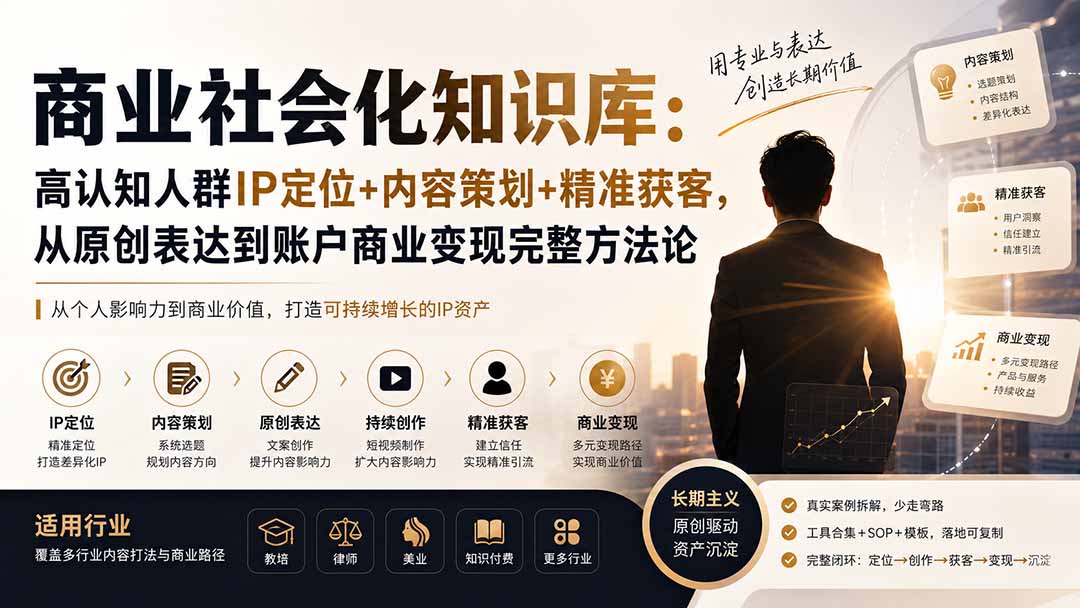 商业社会化知识库：高认知人群IP定位+内容策划+精准获客，从原创表达到账户商业变现完整方法论-万象聊项目