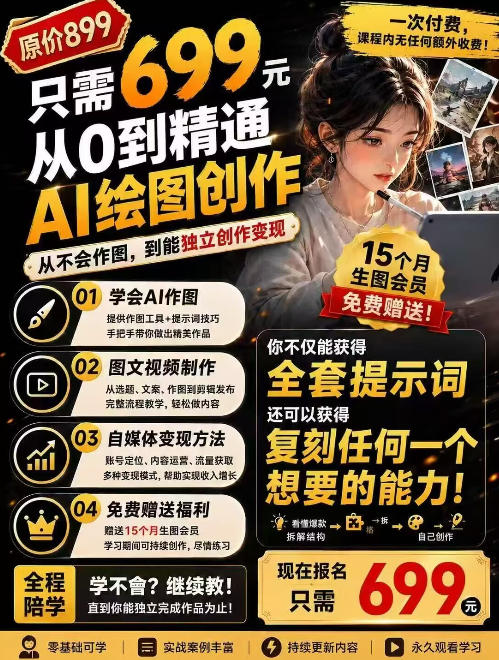 抖音10W粉丝博主的AI绘图教学，从0到精通AI绘图创作，从不会作图到能独立创作变现-万象聊项目