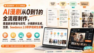AI漫剧从0到1的全流程制作，覆盖剧本获取与改写、分镜脚本生成、角色场景生图与三视图、Seedance 2.0即梦视频生成(PDF版)-万象聊项目