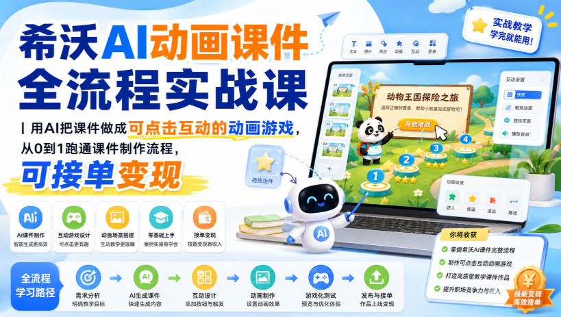 希沃AI动画课件全流程实战课｜用AI把课件做成可点击互动的动画游戏，从0到1跑通课件制作流程，可接单变现-万象聊项目