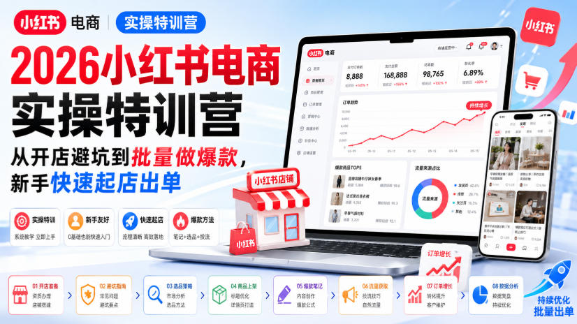 2026小红书电商实操特训营，从开店避坑到批量做爆款，新手快速起店出单-万象聊项目