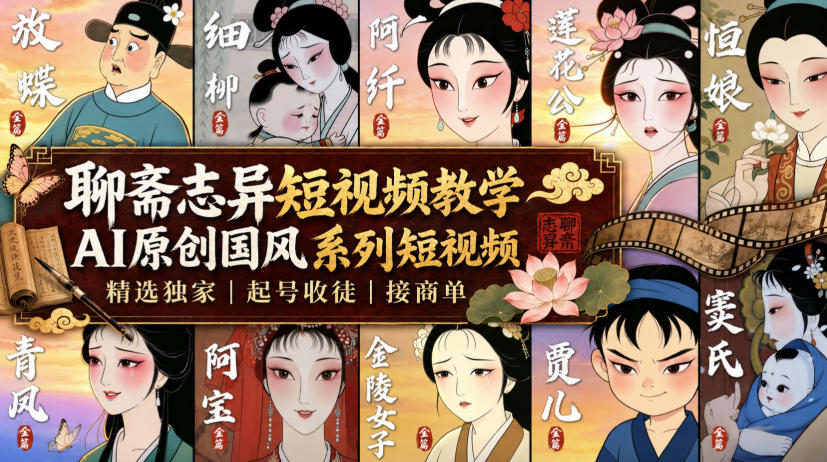 聊斋志异短视频教学，AI原创国风系列短视频，精选独家丨起号收徒丨接商单(更新0818)-万象聊项目