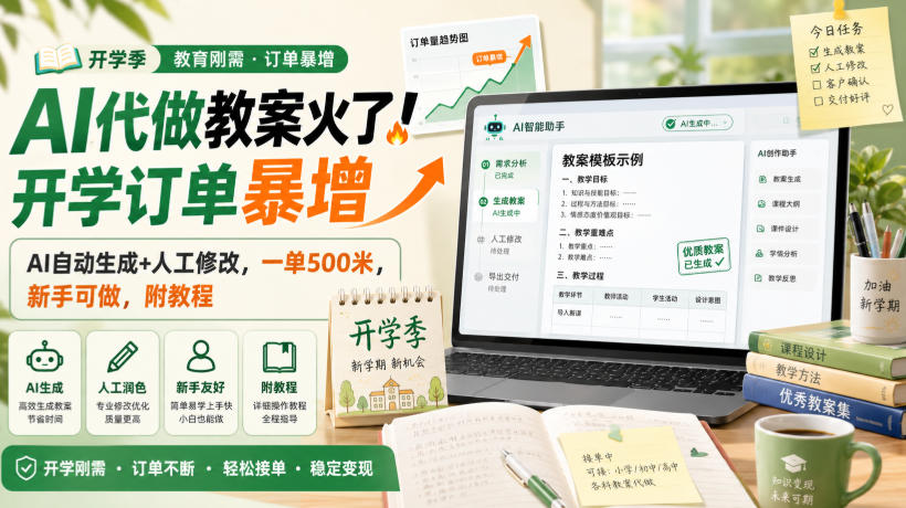 AI代做教案火了！开学订单暴增，AI自动生成+人工修改，一单500米，新手可做，附教程【揭秘】-万象聊项目