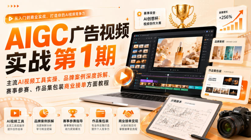 AIGC广告视频实战第1期，主流AI视频工具实操、品牌案例深度拆解、赛事参赛、作品集包装商业接单方面教程-万象聊项目
