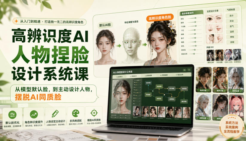 高辨识度AI人物捏脸设计系统课，从模型默认脸，到主动设计人物，摆脱AI同质脸-万象聊项目