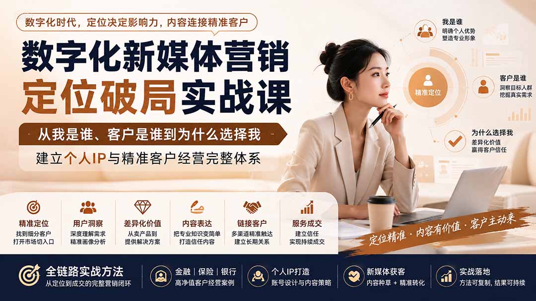 数字化新媒体营销定位破局实战课：从我是谁、客户是谁到为什么选择我，建立个人IP与精准客户经营完整体系-万象聊项目