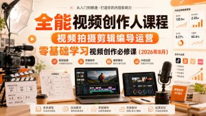 全能视频创作人课程，视频拍摄剪辑编导运营，零基础学习视频创作必修课(2026年8月)-万象聊项目