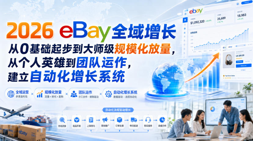 2026 eBay全域增长，从0基础起步到大师级规模化放量，从个人英雄到团队运作，建立自动化增长系统-万象聊项目