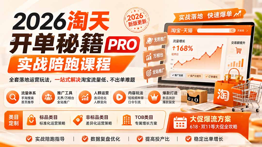 2026淘天开单秘籍PRO实战陪跑课程：全套落地运营玩法，一站式解决淘宝流量低、不出单难题(更新260823-万象聊项目
