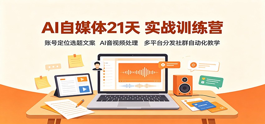 AI自媒体21天实战训练营：账号定位选题文案，AI音视频处理，多平台分发社群自动化教学-万象聊项目