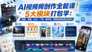 AI视频频创作全能课！5大模块打包学：电影、动画、UGC、广告、提示词，零基础也能玩转AI创作！【原创双语字幕】-万象聊项目