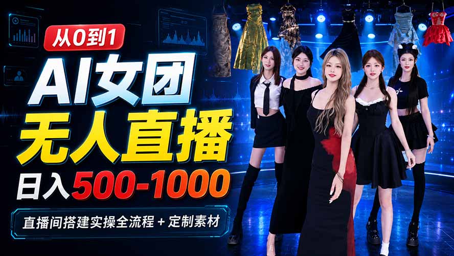 AI 女团无人直播，躺入500-1000每天，直播间搭建实操全流程+定制素材-万象聊项目