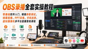 OBS录播全套实操教程｜零基础软件入门、精细参数调试、绿幕抠像、手机投屏、虚拟摄像机多平台直播落地课程-万象聊项目