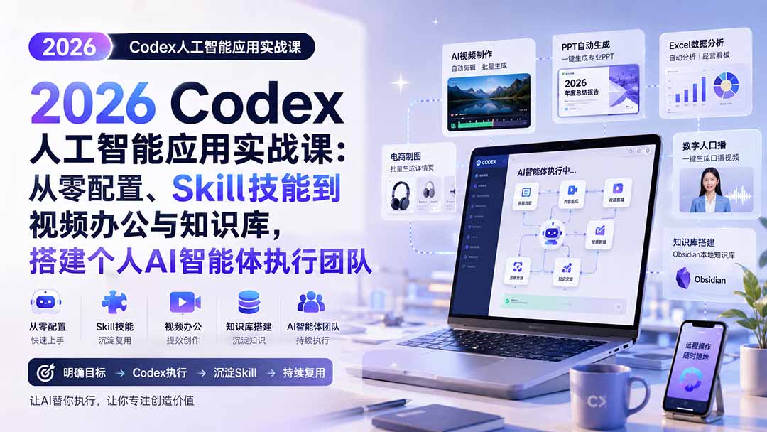 2026 Codex人工智能应用实战课：从零配置、Skill技能到视频办公与知识库，搭建个人AI智能体执行团队-万象聊项目