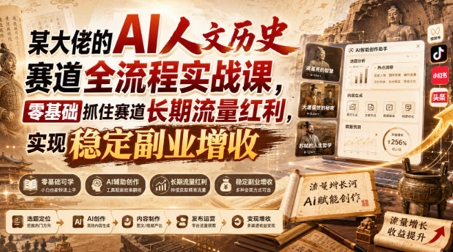 某大佬的AI人文历史赛道全流程实战课，零基础抓住赛道长期流量红利，实现稳定副业增收-万象聊项目
