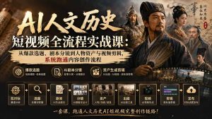 AI人文历史短视频全流程实战课：从爆款选题、剧本分镜到人物资产与视频剪辑，系统跑通内容创作流程-万象聊项目