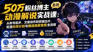 50万粉丝博主亲授动漫解说实战课：从账号起步、文案创作到剪辑出片，吃透伙伴计划与精选独家变现全流程-万象聊项目