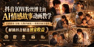 抖音10W粉丝博主的AI情感故事动画教学，灵感剧本‑分镜‑人物声画统一‑剪辑封面全流程，解锁抖音精选独家收益-万象聊项目