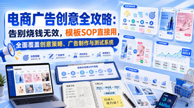 电商广告创意全攻略：告别烧钱无效，模板SOP直接用，全面覆盖创意策略、广告制作与测试系统【原创双语字幕】-万象聊项目