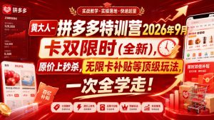 黄大人-拼多多特训营2026年9月,卡双限时(全新),原价上秒杀,无限卡补贴等顶级玩法,一次全学走!-万象聊项目