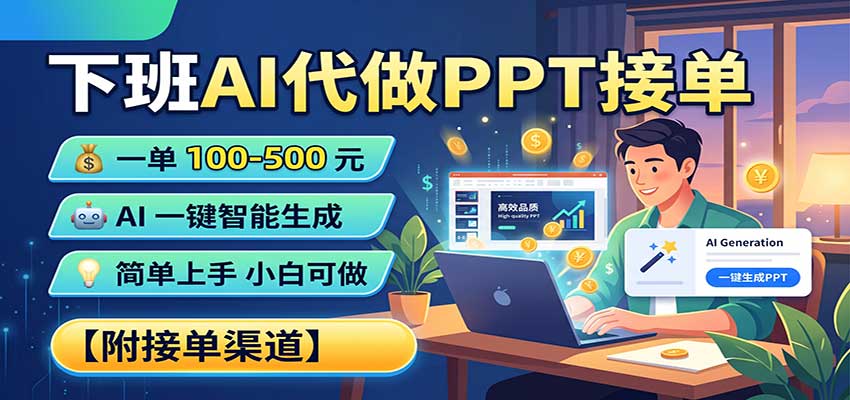 下班AI代做PPT接单，一单100-500，AI一键生成，小白也能做，附接单渠道-万象聊项目