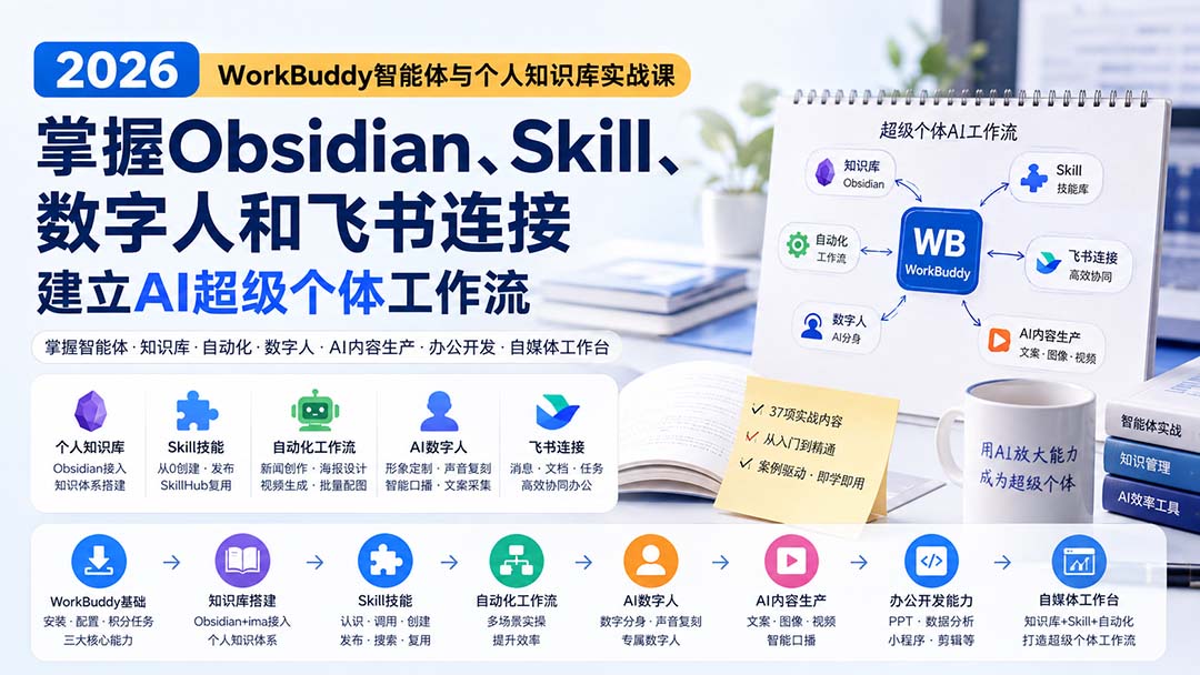 2026 WorkBuddy智能体与个人知识库实战课：掌握Obsidian、Skill、数字人和飞书连接，建立AI超级个体工作流-万象聊项目