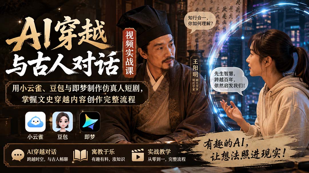 AI穿越与古人对话视频实战课：用小云雀、豆包与即梦制作仿真人短剧，掌握文史穿越内容创作完整流程-万象聊项目