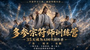 多参宗符师训练营，35天成为AI时代创作者，广告|短片|长剧，一种方法，三段实训，举一反三，打通全品类的创作能力-万象聊项目