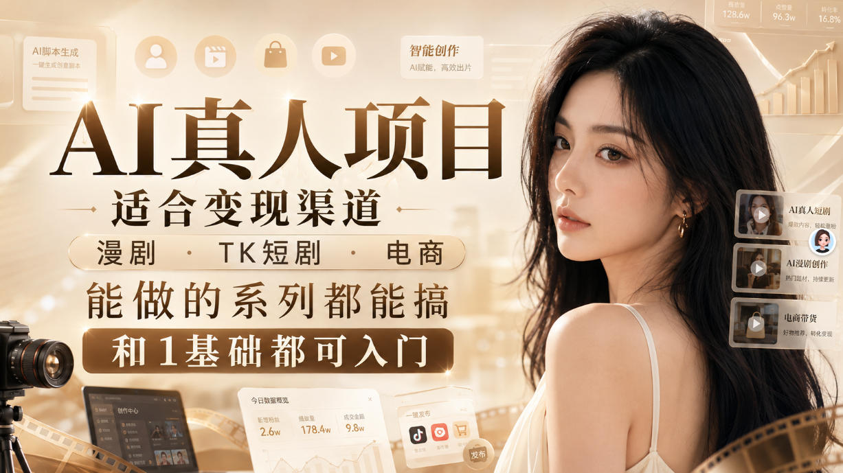AI真人项目，适合变现渠道，漫剧，TK短剧，电商，能做的系列都能搞，0和1基础都可入门-万象聊项目