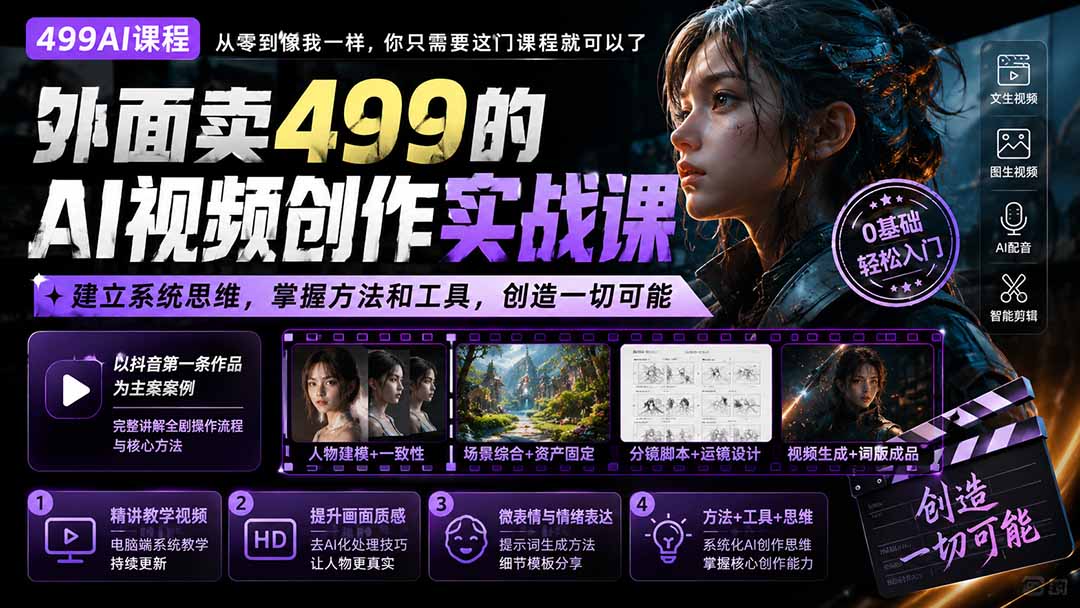 外面卖499的AI视频创作实战课：建立系统思维，掌握方法和工具，创造一切可能。-万象聊项目