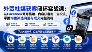 外贸社媒获客闭环实战课：从Facebook账号搭建、内容获客到广告投流，掌握询盘筛选沟通与成交完整流程-万象聊项目