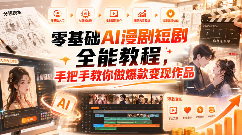 零基础AI漫剧短剧全能教程，从AI智能体搭建、文案脚本分镜、多平台AI生视频、剪映精修，覆盖全题材创作，手把手教你做爆款变现作品-万象聊项目