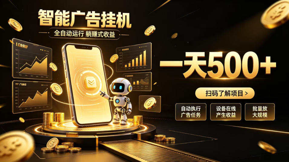 智能广告挂G项目，无需人工值守，全自动躺賺增收，单日收益可达500+【揭秘】-万象聊项目