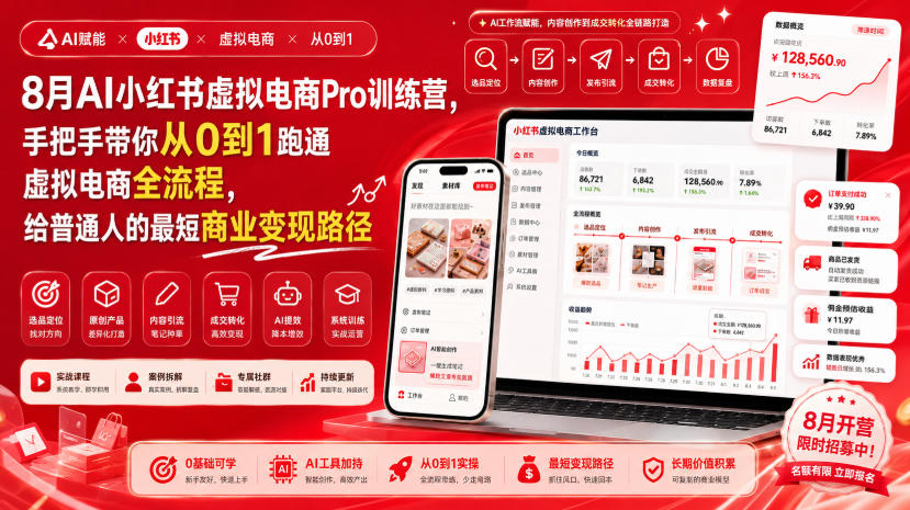 8月AI小红书虚拟电商Pro训练营，手把手带你从0到1跑通虚拟电商全流程，给普通人的最短商业变现路径(更新0903)-万象聊项目
