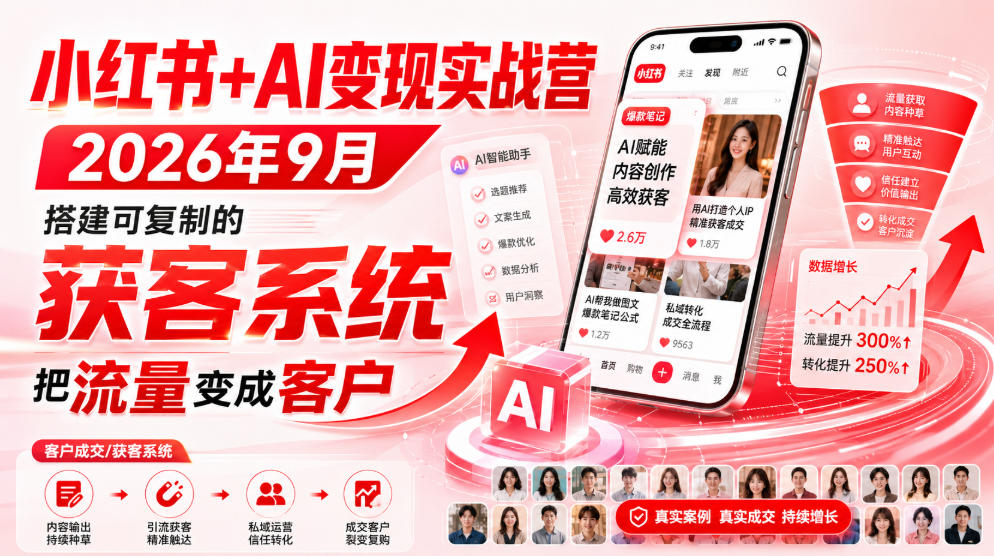 小红书+AI变现实战营2026年9月，搭建可复制的获客系统，把流量变成客户！-万象聊项目