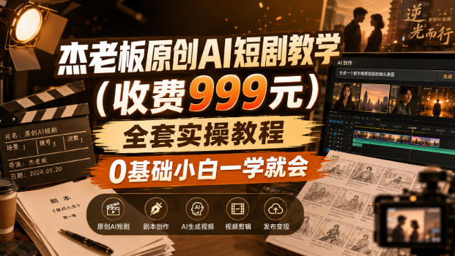 杰老板原创AI短剧教学(收费999元)，全套实操教程，0基础小白一学就会，非搬运技术-万象聊项目
