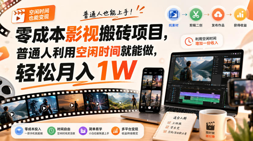零门槛影视搬砖项目，月入万元，玩法稳定普通人可落地的长期副业！-万象聊项目