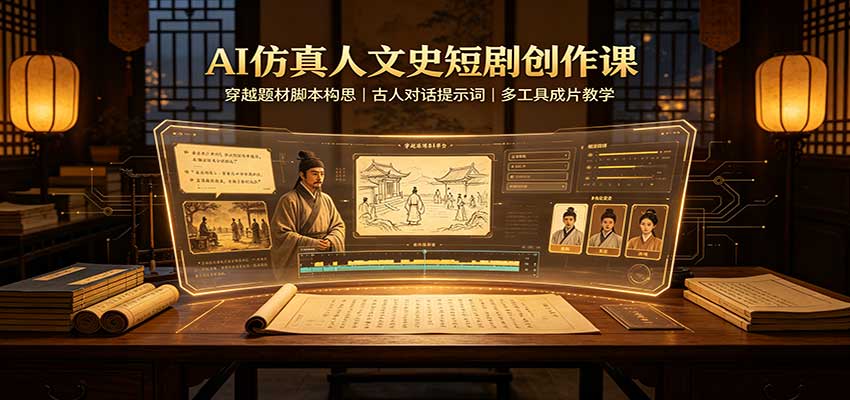 AI仿真人文史短剧创作课：穿越题材脚本构思，古人对话提示词，多工具成片教学-万象聊项目