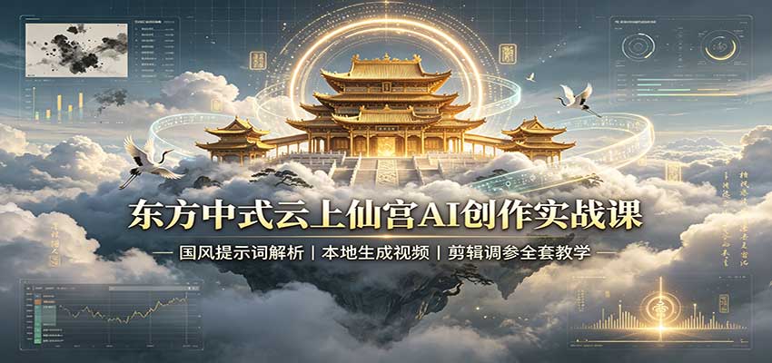 东方中式云上仙宫AI创作实战课：国风提示词解析，本地生成视频，剪辑调参全套教学-万象聊项目