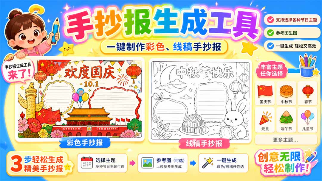 手抄报批量生成工具来了，完全免费，告别豆包生图，这个高清无水印-万象聊项目