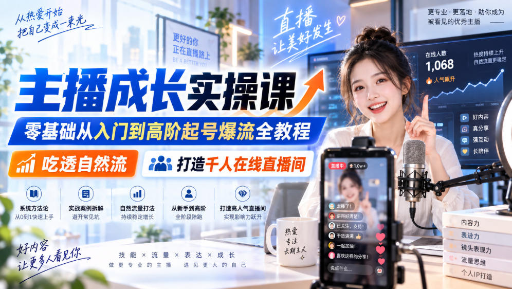 主播成长实操课｜零基础从入门到高阶起号爆流全教程，吃透自然流，打造千人在线直播间-万象聊项目