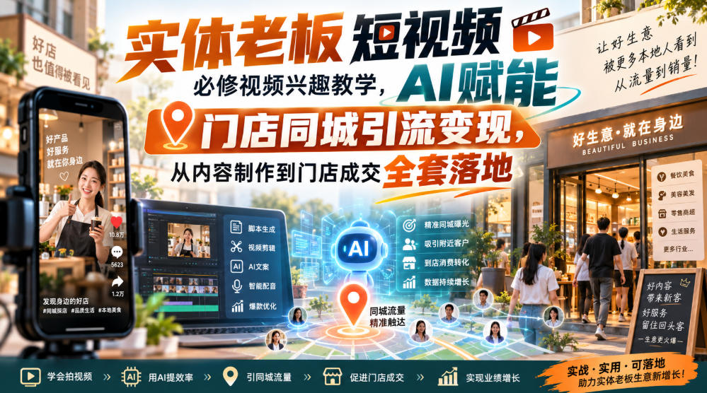 实体老板短视频必修视频兴趣教学，AI赋能门店同城引流变现，AI+短视频+直播打爆实体客流量-万象聊项目