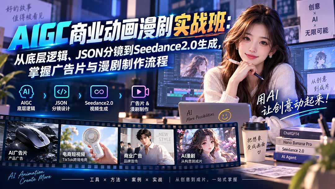 AIGC商业动画漫剧实战班-更新：从底层逻辑、JSON分镜到Seedance2.0生成，掌握广告片与漫剧制作流程-万象聊项目