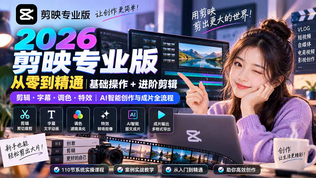 2026剪映专业版从零到精通｜基础操作+进阶剪辑｜剪辑·字幕·调色·特效｜AI智能创作与成片全流程-万象聊项目