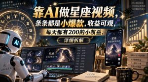 靠AI做星座视频，条条都是小爆款，收益可观，每天都有200的小收益，详细拆解-万象聊项目